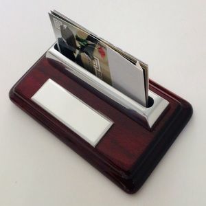 Business Cardholder Office Desktop Mahogany Wood Stainless Steel New In …